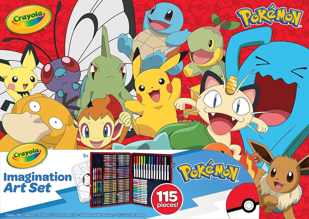 Crayola Juego de arte de imaginación Pokémon (115 piezas), kit de arte para niños, suministros para colorear, juguetes de Pokémon, regalo de Pokémon para niños y niñas, mayores de 5 años