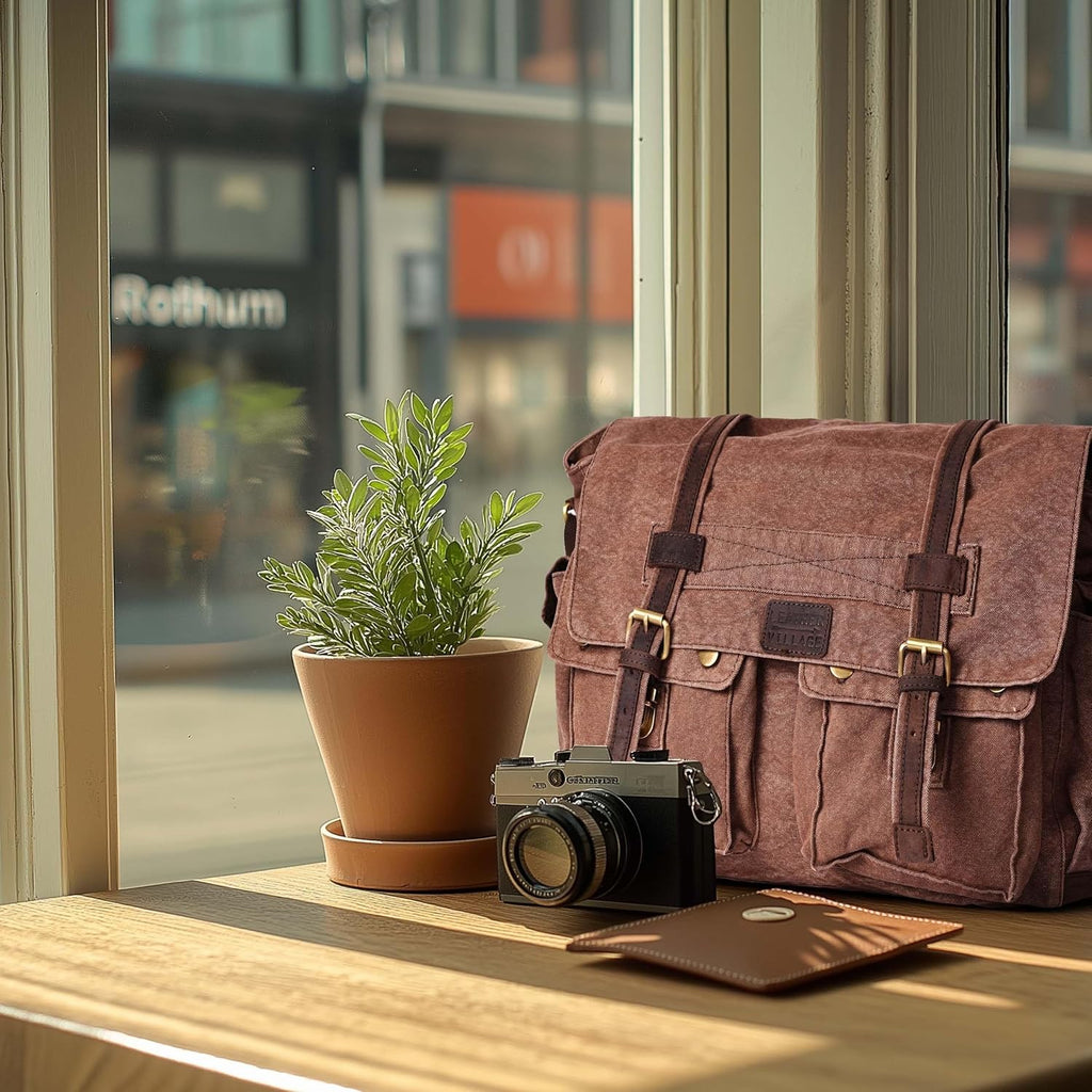 Bolsa bandolera de hombro de lona LEATHER VILLAGE para hombres y mujeres – Elegante bandolera estilo mochila para oficina, viajes y uso diario