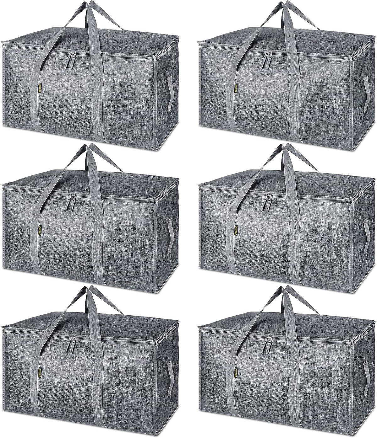 BALEINE Paquete de 6 bolsas de mudanza de gran tamaño con asas reforzadas, bolsa de almacenamiento resistente para ropa, suministros de mudanza (gris invierno, paquete de 6)