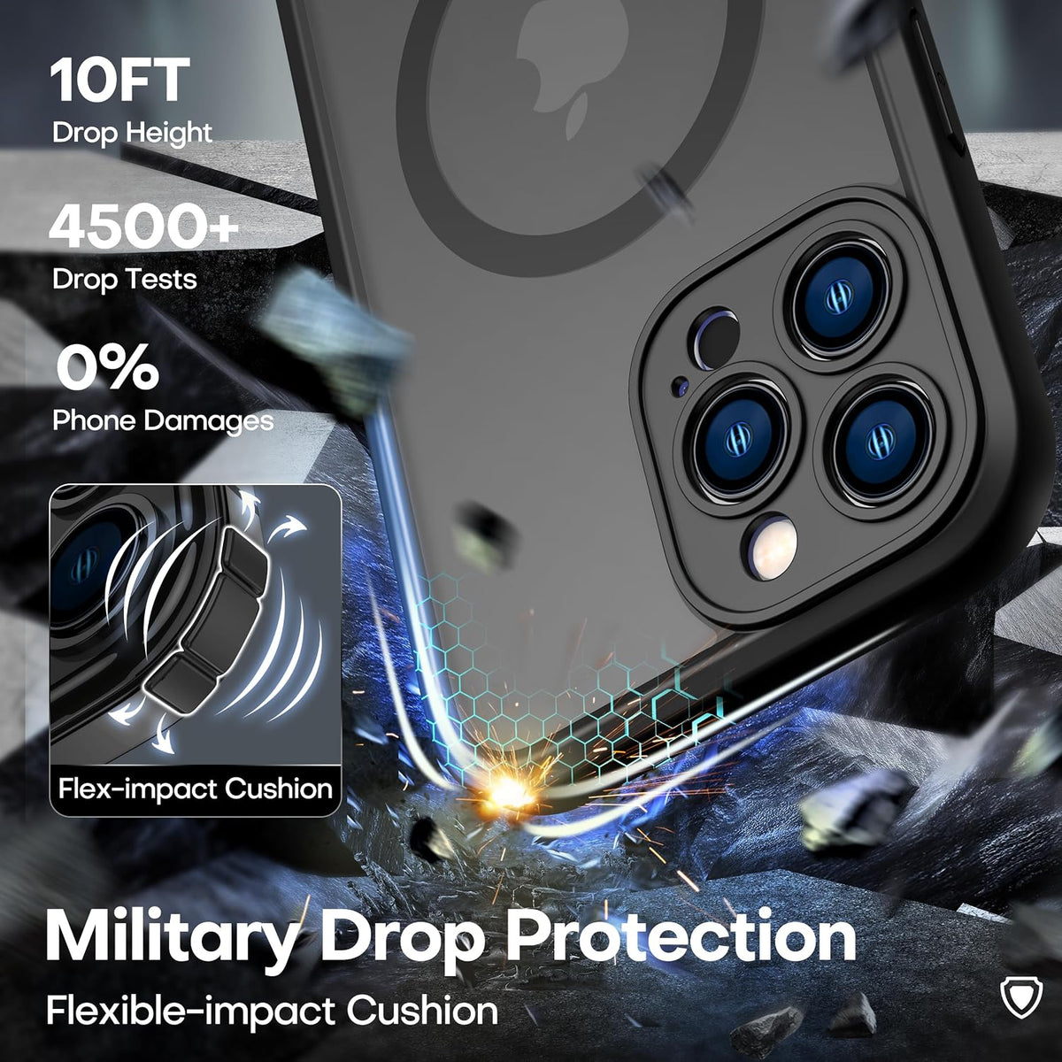 ImpactStrong Protector Magnético Diseñado para Funda iPhone 13 Pro Max [Protección de Cámara] [Probado contra Caídas de Grado Militar] [Compatible con MagSafe] Funda de Teléfono Delgada Translúcida
