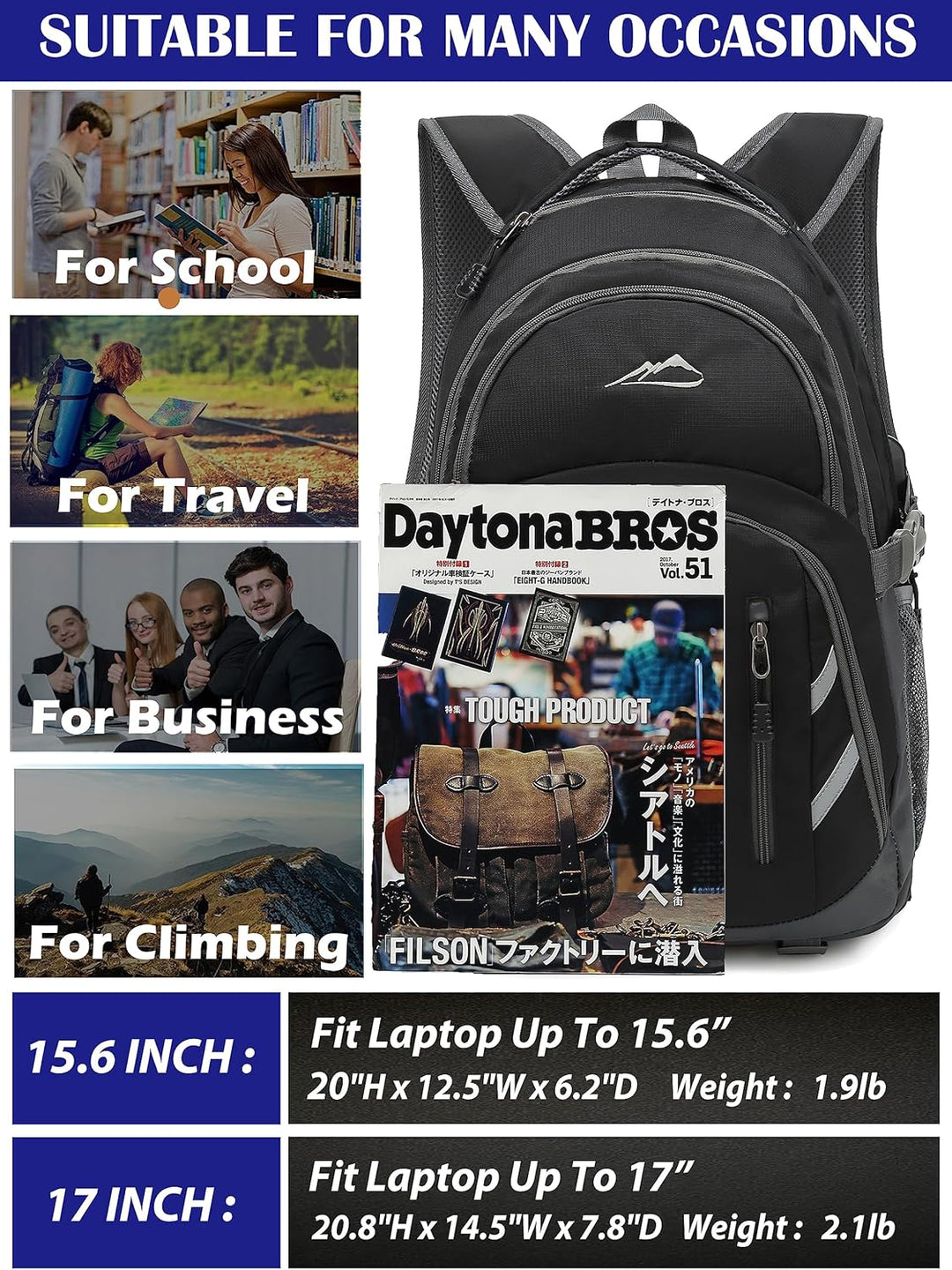 ProEtrade - Mochila para universidad con puerto de carga USB, para...