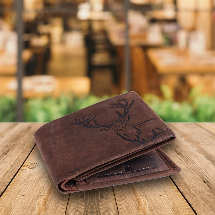 LONDON ALLEY Cartera de cuero marrón vintage de alce para hombre, M...