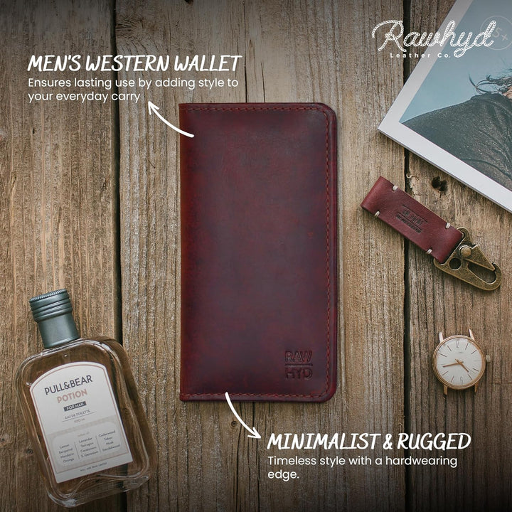 RAW HYD - Cartera larga de cuero para hombres | Funda de chequera d...