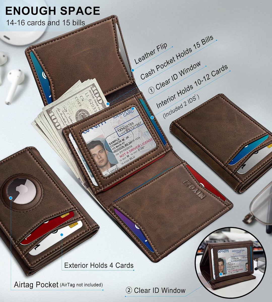 Cartera miyozi Airtag para hombre, con bolsillo para efectivo, 2 ve...