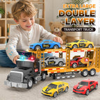 Juguete semi camión con 4 juguetes de coche, camiones de doble capa para