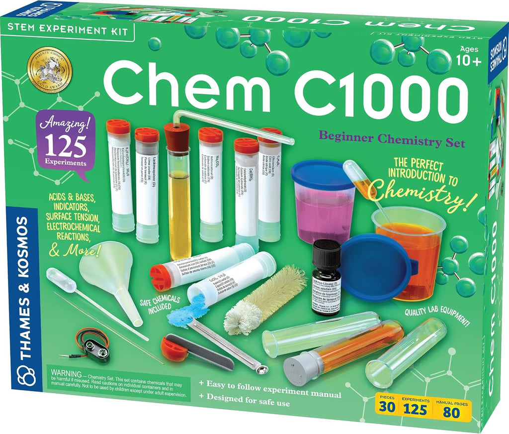 Thames & Kosmos Chem C1000 V2.1 - Juego de química para principiantes | 125 experimentos prácticos para mayores de 10 años, explora reacciones electroquímicas, ácidos, bases y más, ciencia en casa con