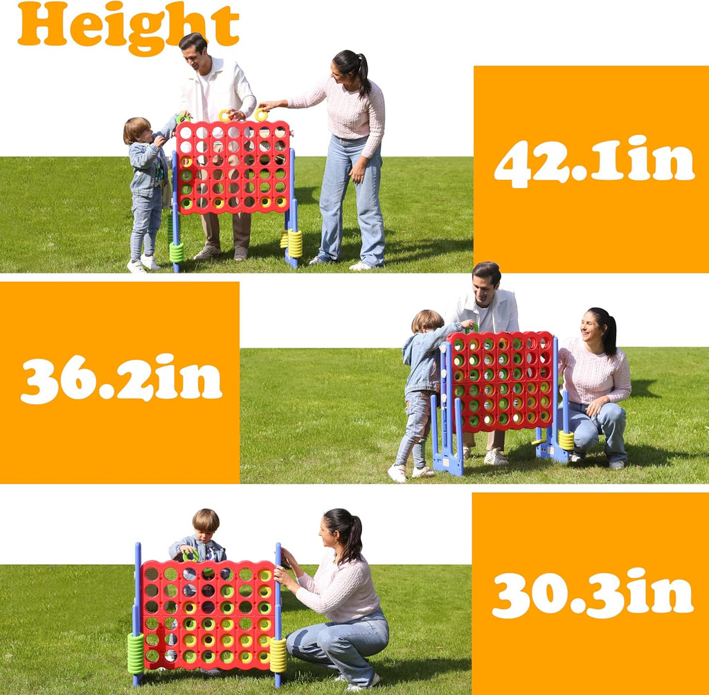 SDADI - Juego Jumbo de 4 en fila, juego gigante de 4 a puntuación con altura ajustable (0.76-1.07 m) para niños y adultos, juego de conexión para interiores y exteriores con deslizador de liberación