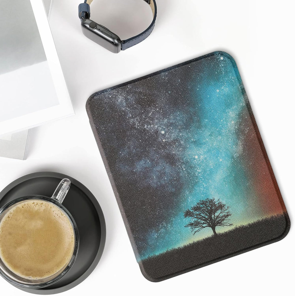 kwmobile Funda Compatible con Barnes & Noble Nook Glowlight 4 / 4e - Funda para eReader - Naturaleza Cósmica Azul/Gris/Negro