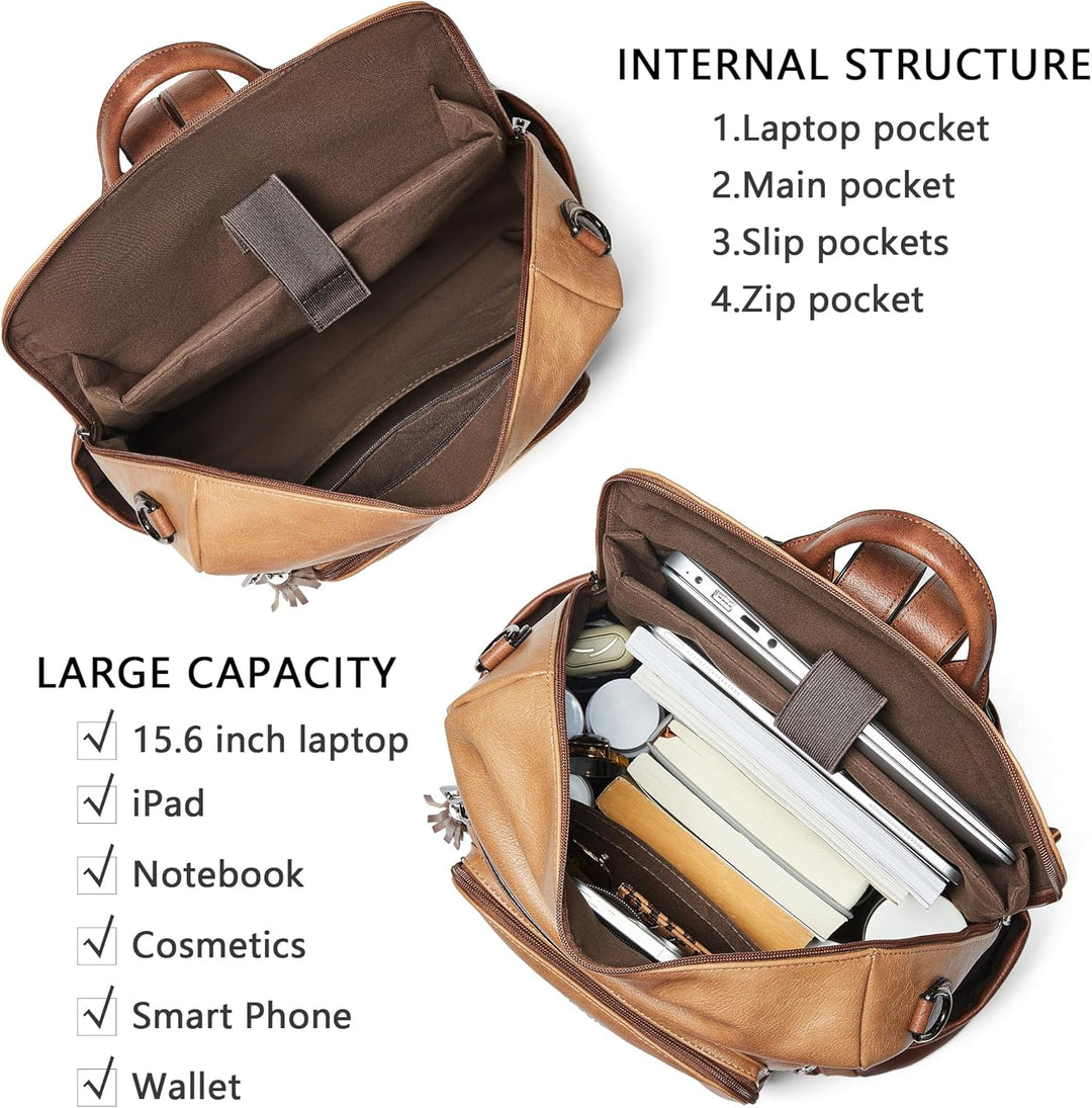 Shrrie Mochila de cuero vegano para computadora portátil para mujer...