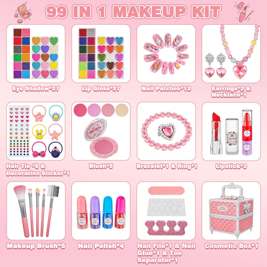Juego de 99 piezas de maquillaje para niñas, juguetes de princesa,...