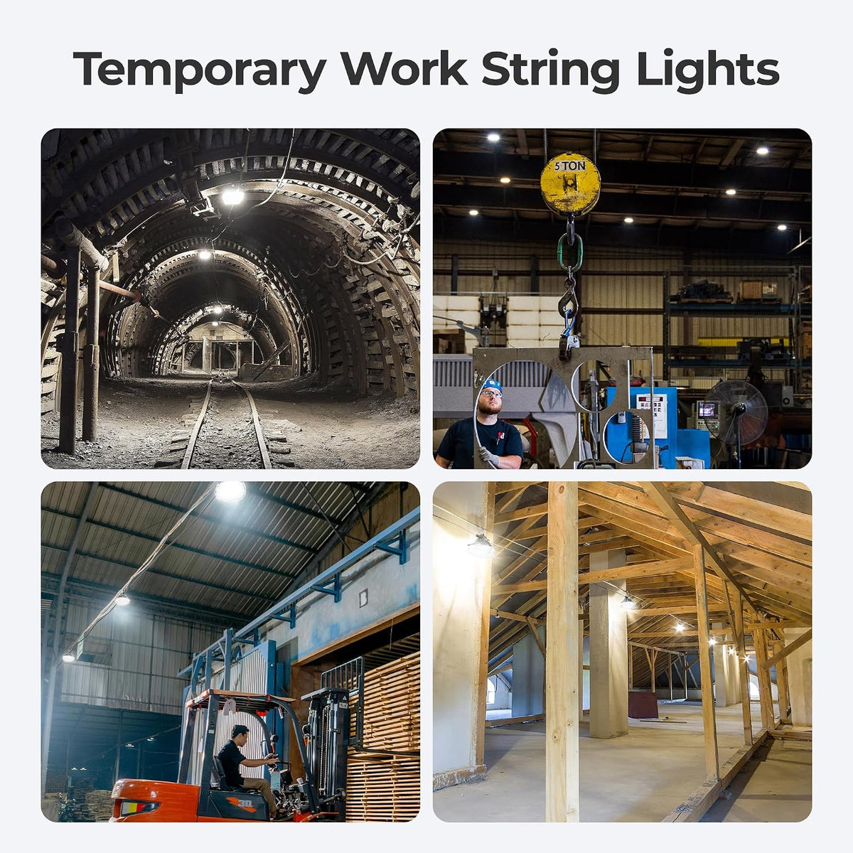 Cadena de luz de aluminio de 100 pies y 250 W, luz de construcción temporal