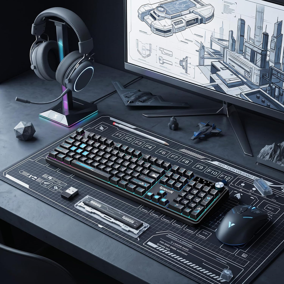 Redragon RM104 Teclado inalámbrico para juegos con perilla, teclado...