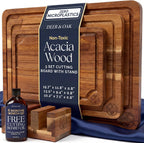 Juego de tablas de cortar de acacia de 3 piezas no tóxicas con soporte