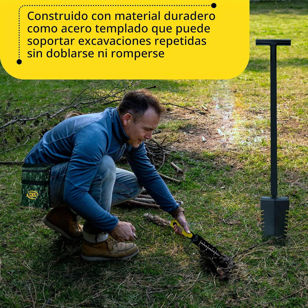 Pala para Detección de Metales, Pala de Doble Borde Serrado de Alta Resistencia - Cuchillo de Excavación para Jardinería, Caza, Camping, Plantación y Bolso de Almacenamiento para Tesoros, Juego
