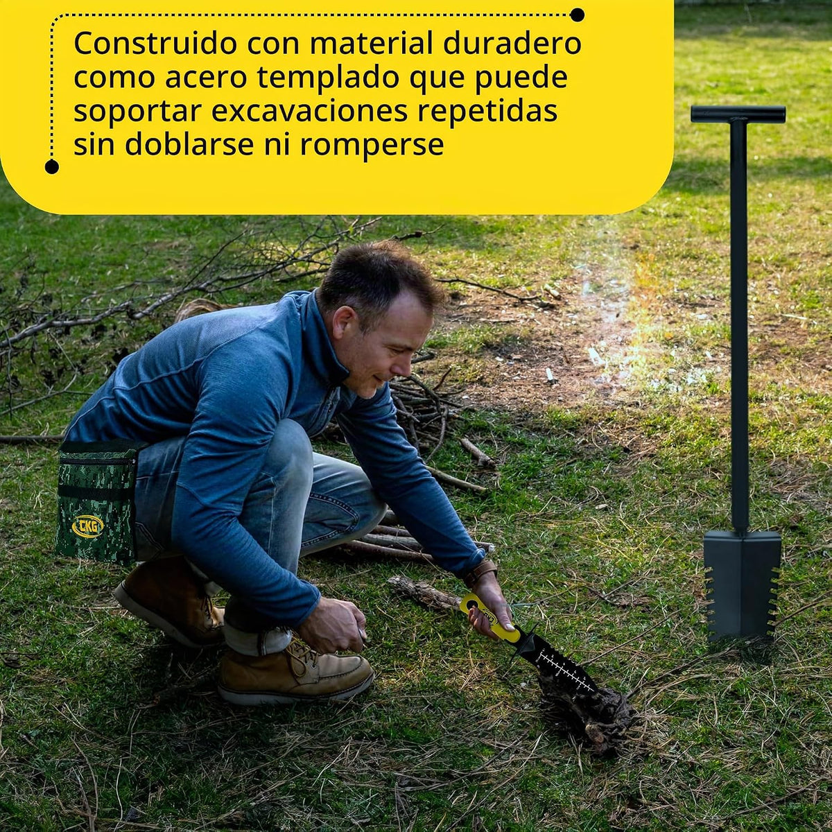 Pala para Detección de Metales, Pala de Doble Borde Serrado de Alta Resistencia - Cuchillo de Excavación para Jardinería, Caza, Camping, Plantación y Bolso de Almacenamiento para Tesoros, Juego