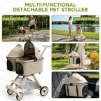 Paseador doble para mascotas con 2 transportines desmontables para perros y gatos pequeños y medianos