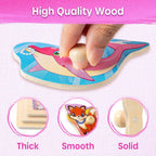 SYNARRY Rompecabezas de madera para niños pequeños de 1 a 3 años, 6 juegos de rompecabezas para niños de 1 a 3 años con estante, aprendiendo con forma de número del alfabeto, unicornio, princesa, sirena, animal, regalos para niñas de 2 a 4 años