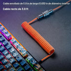 Pro Custom - Cable USB C en espiral para teclado mecánico de videojuegos, cable con doble manga y conector extraíble tipo aviación, 5 pies, USB-C a USB-A, naranja brillante