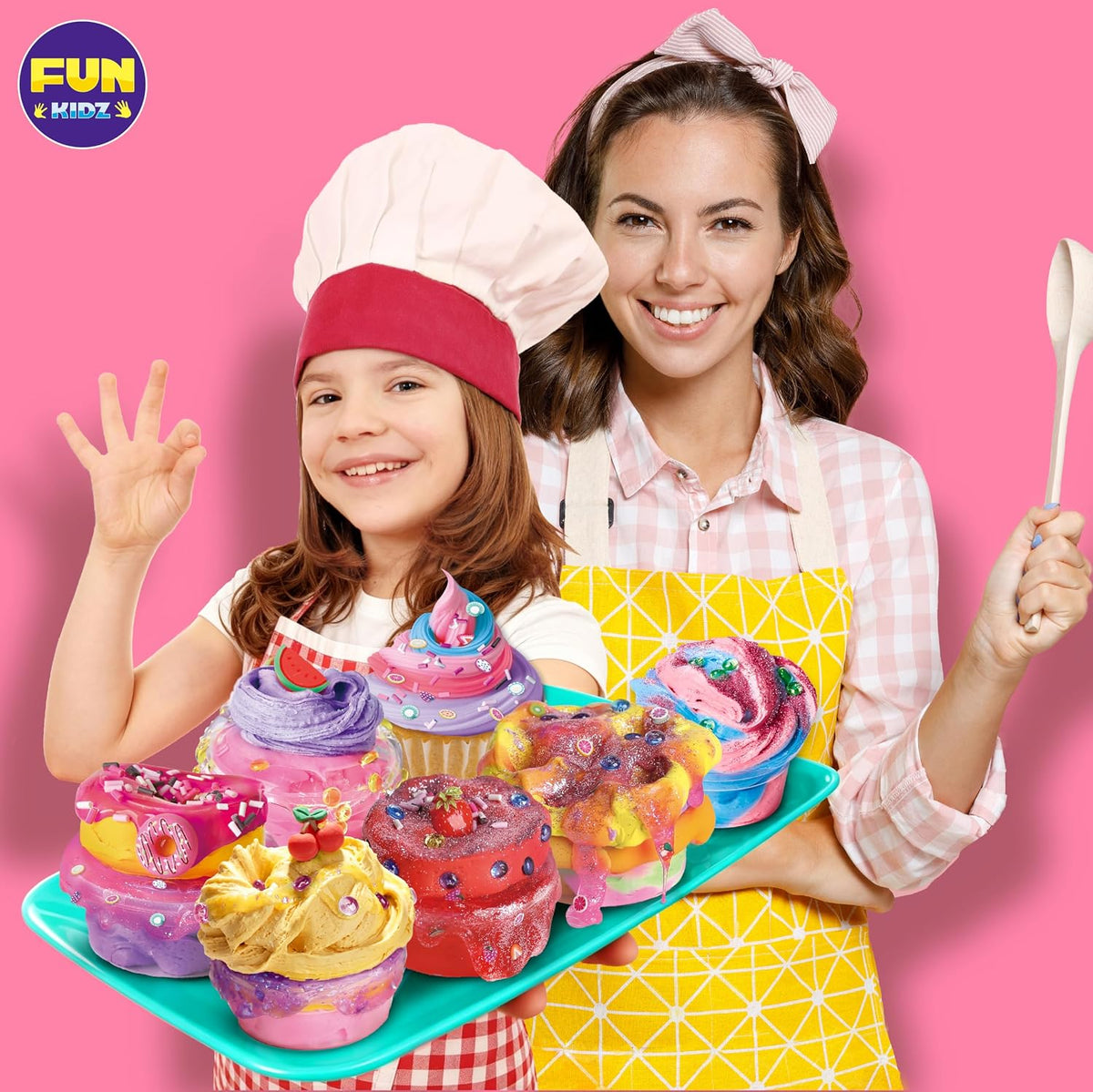 FunKidz - Juguete enorme de 4 libras para niños, cubo de slime transparente y cristalino de 64 onzas líquidas, regalo con 29 juegos de complementos, kit de slime jumbo para niñas y niños regalo de