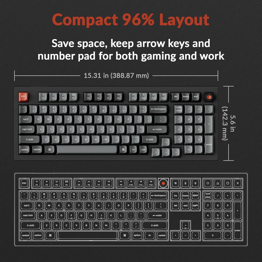 Keychron V5 8K 96% teclado mecánico con cable, frecuencia de sondeo de 8000 Hz QMK teclado programable intercambiable en caliente con Numpad y perilla, retroiluminación RGB, ergonómico para Mac