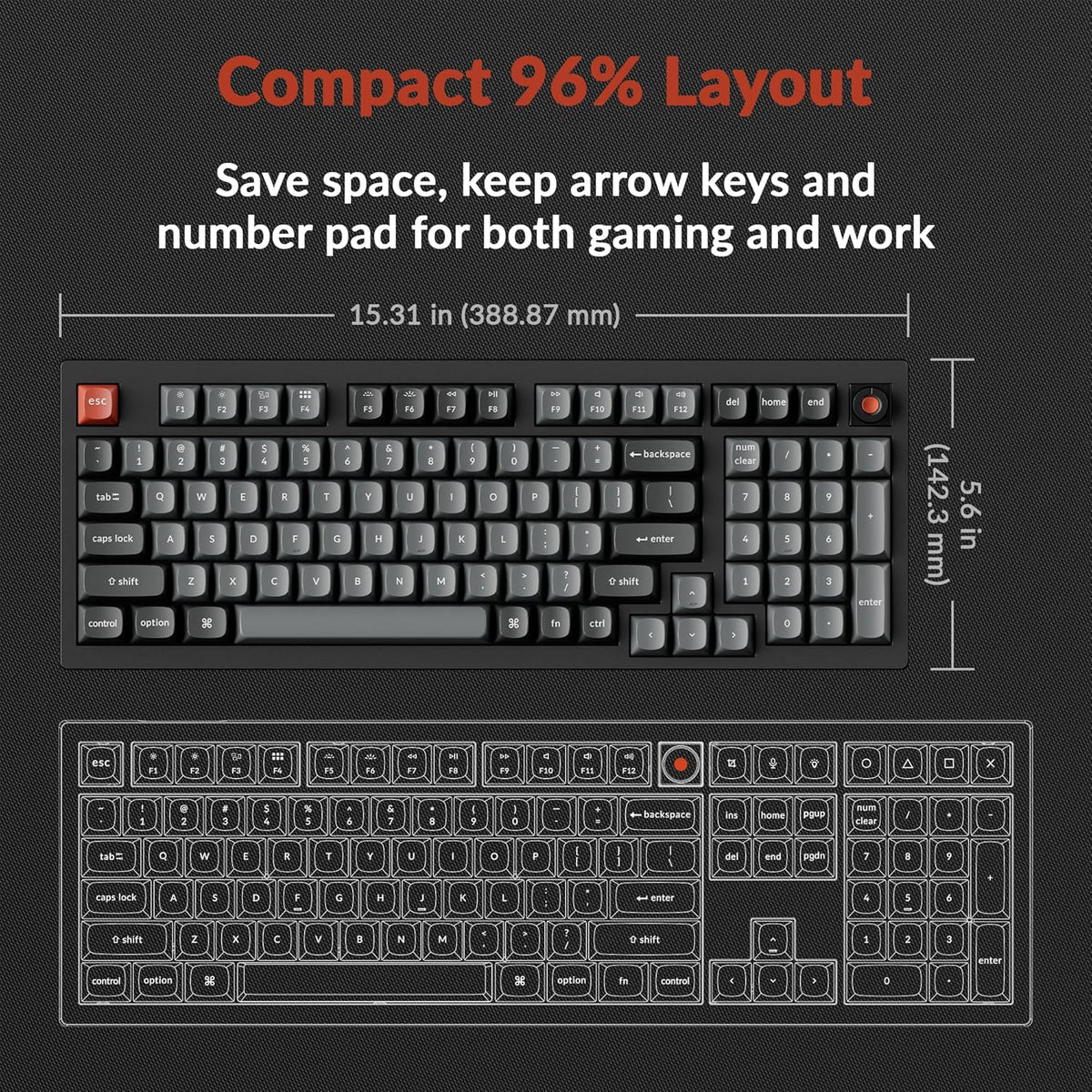 Keychron V5 8K 96% teclado mecánico con cable, frecuencia de sondeo de 8000 Hz QMK teclado programable intercambiable en caliente con Numpad y perilla, retroiluminación RGB, ergonómico para Mac