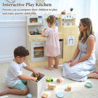 Cocina de madera para niños con caja de almacenamiento y 18