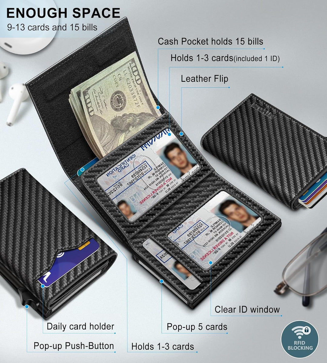 Miyozi Cartera para hombre, con bolsillo para efectivo, 2 ventanas...