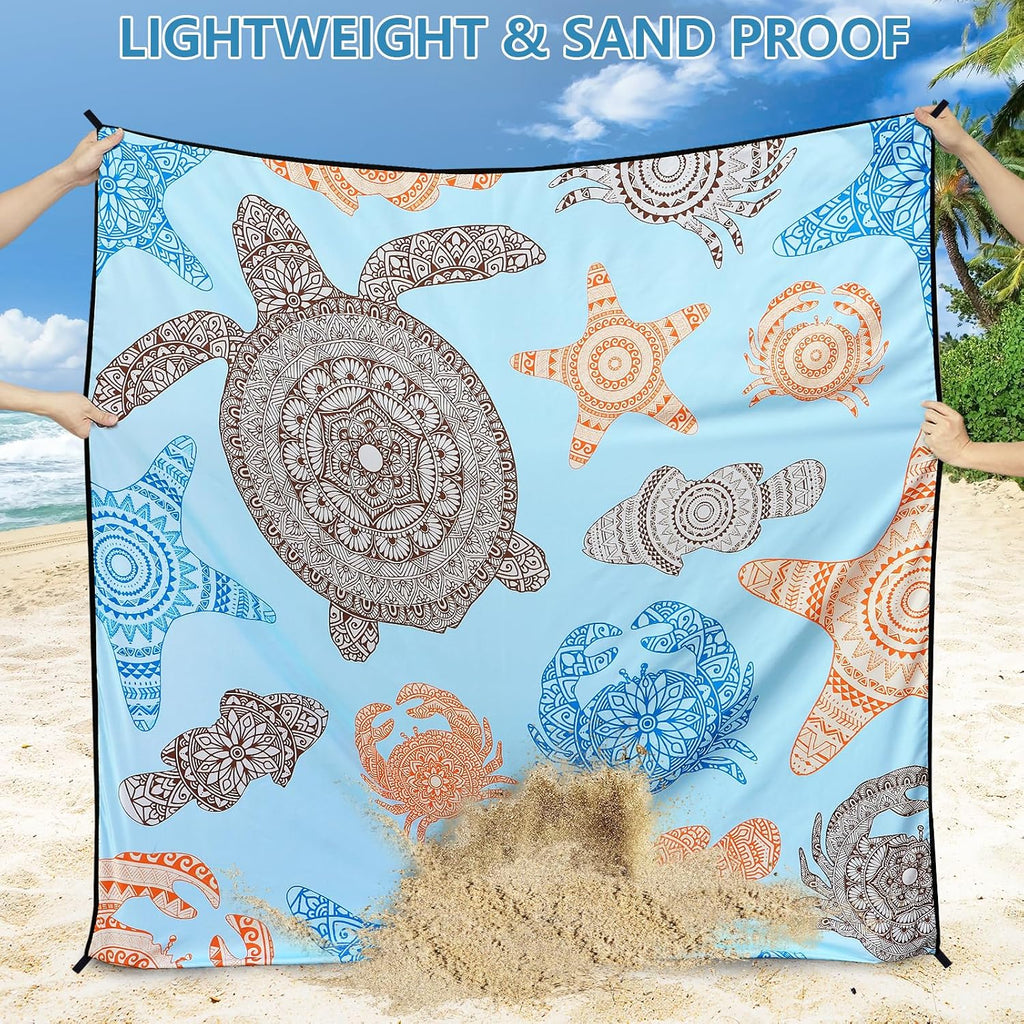 WIWIGO Manta de Playa Impermeable a Prueba de Arena Tapete de Playa 79" X 83"/10'x9' para 2-8 Adultos de Secado Rápido Tapete de Picnic al Aire Libre Accesorios de Playa para Viajes, Campamento