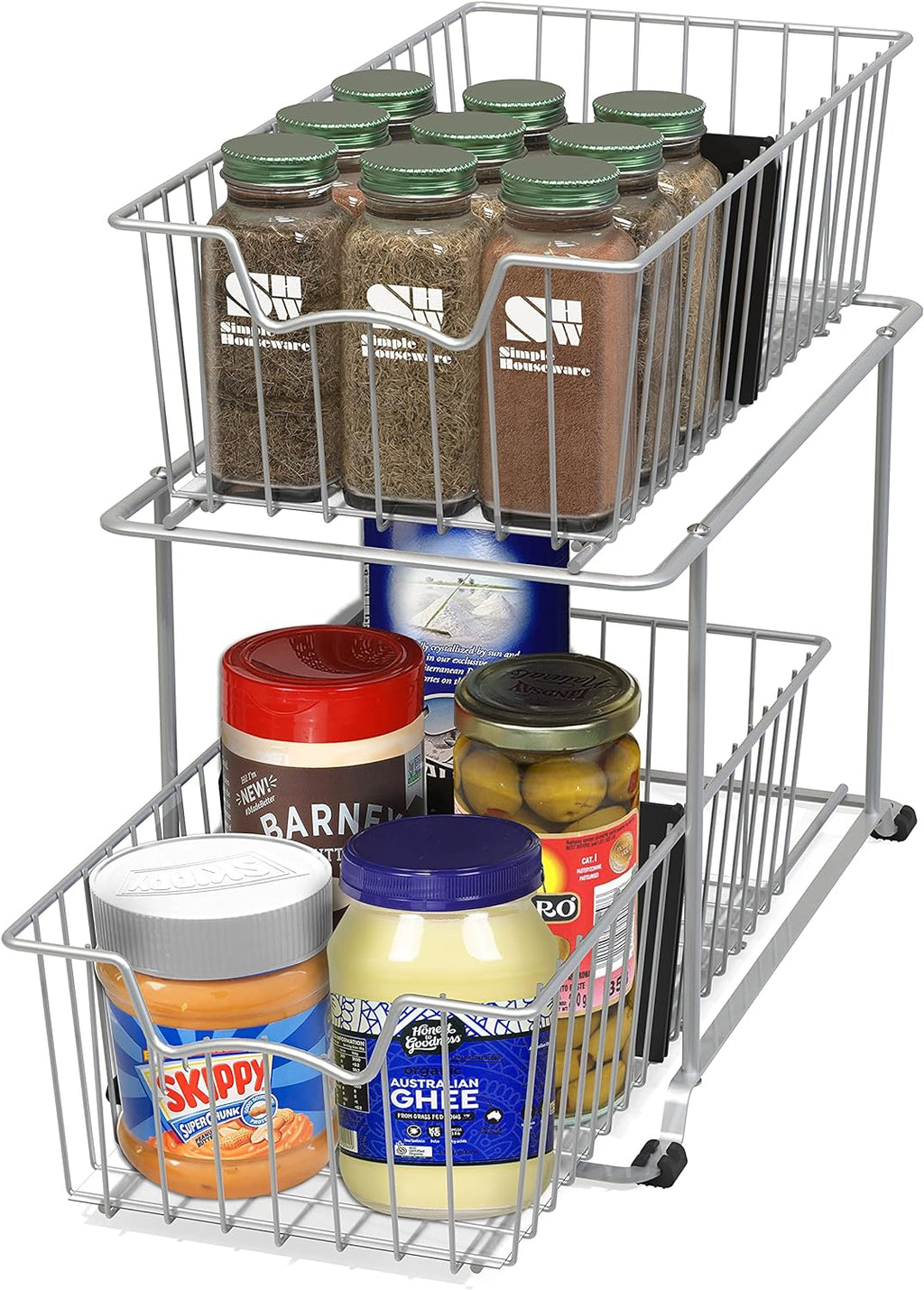 Simple Houseware - Cajón organizador de cesta de alambre de 2 niveles, gris