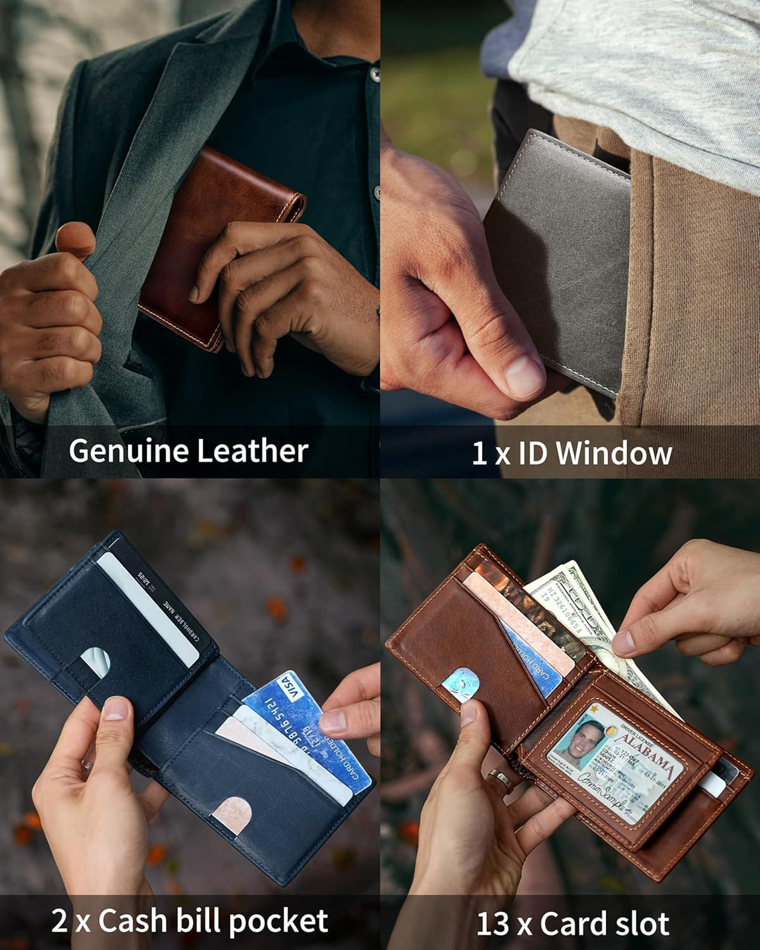Artpaxy Billetera Bifold plegable para hombre de cuero genuino con...