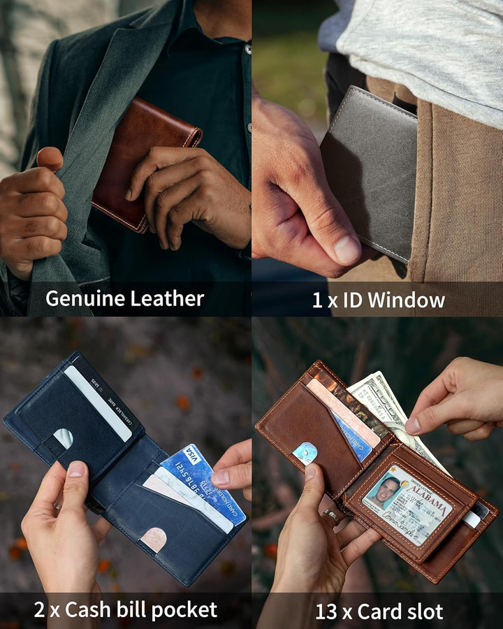 Artpaxy Billetera Bifold plegable para hombre de cuero genuino con...