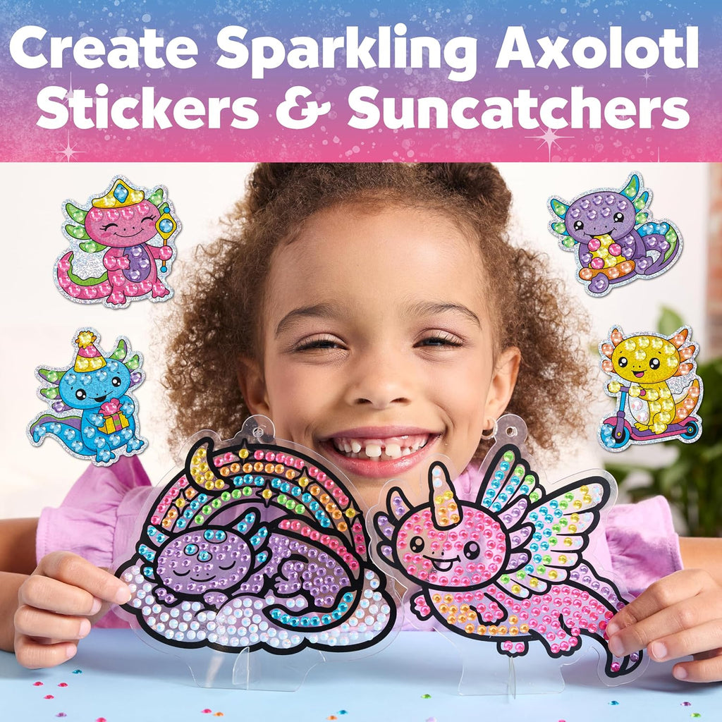 Creativity for Kids Axolotl Craft Bundle - Mini terrario de jardín, acuario brillante y kit de pintura de diamantes con calcomanías y atrapasoles (a partir de 6 años)