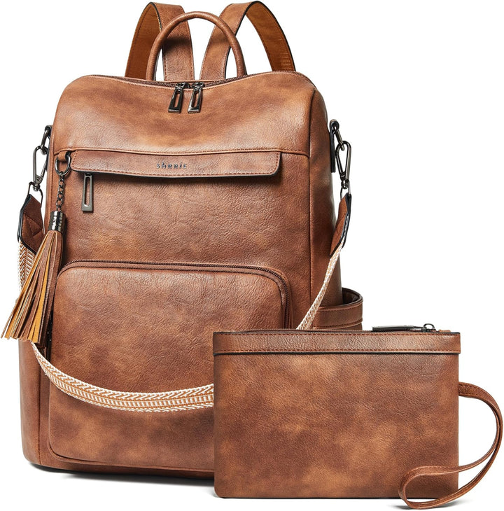 Shrrie - Mochila de cuero vegano para laptop de 14 pulgadas para mu...