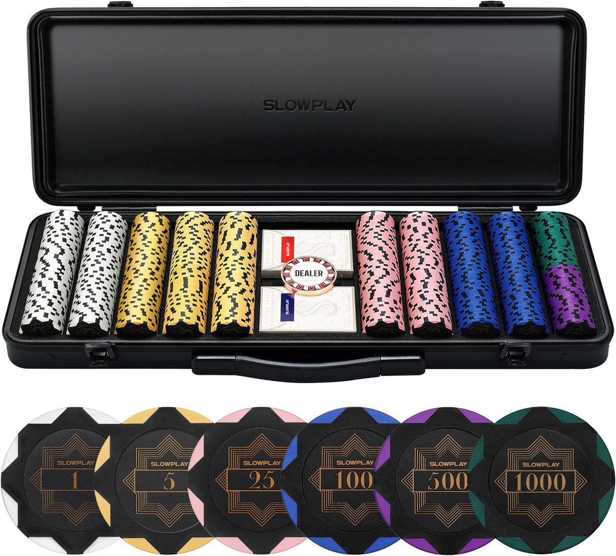 SLOWPLAY Nash Juego de Fichas de Póker 500 PCS con Estuche, Fichas de Arcilla de 14 Gramos