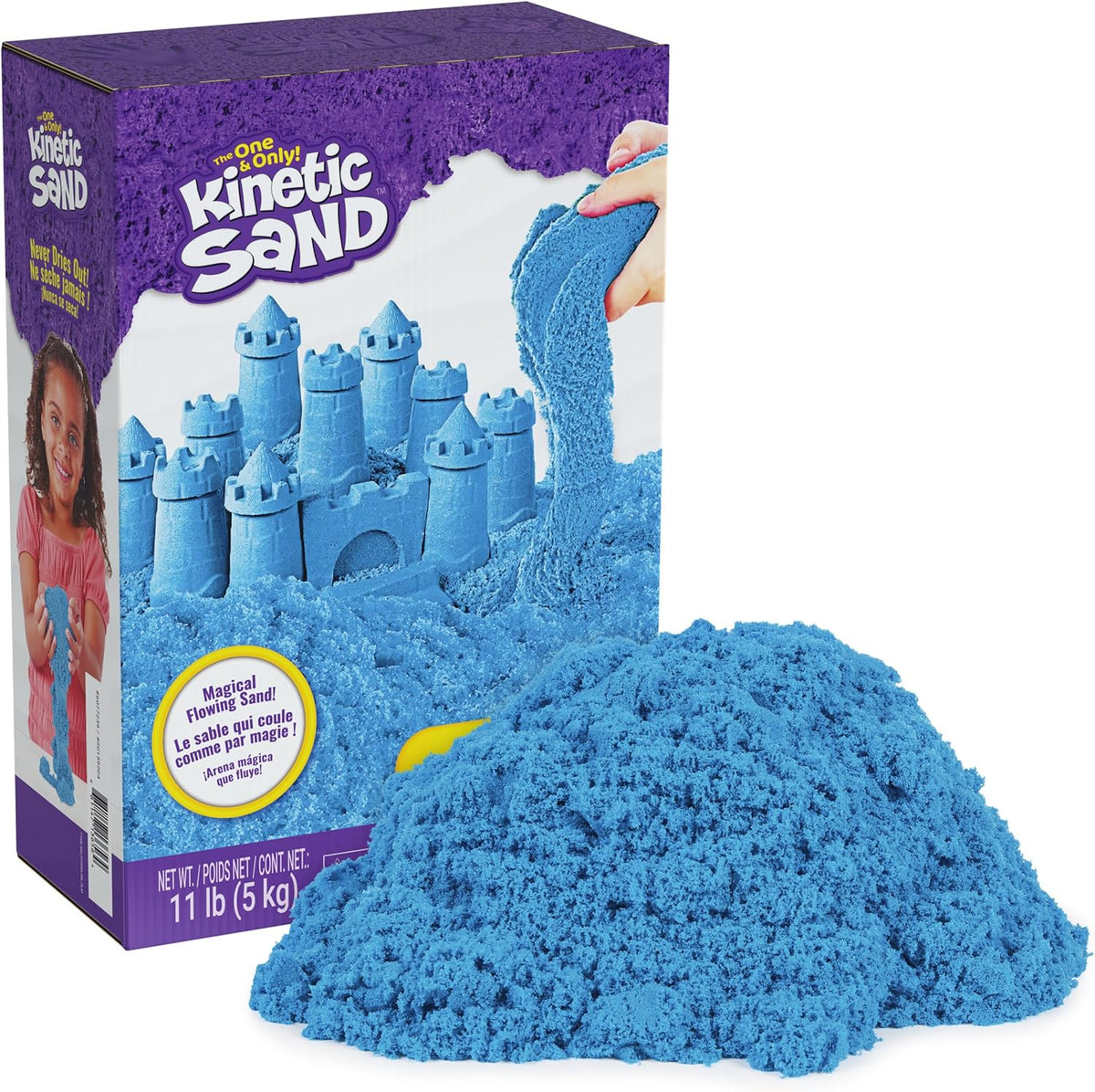 Kinetic Sand Mega Box azul de 11 lb, juguetes sensoriales sensoriales de arena