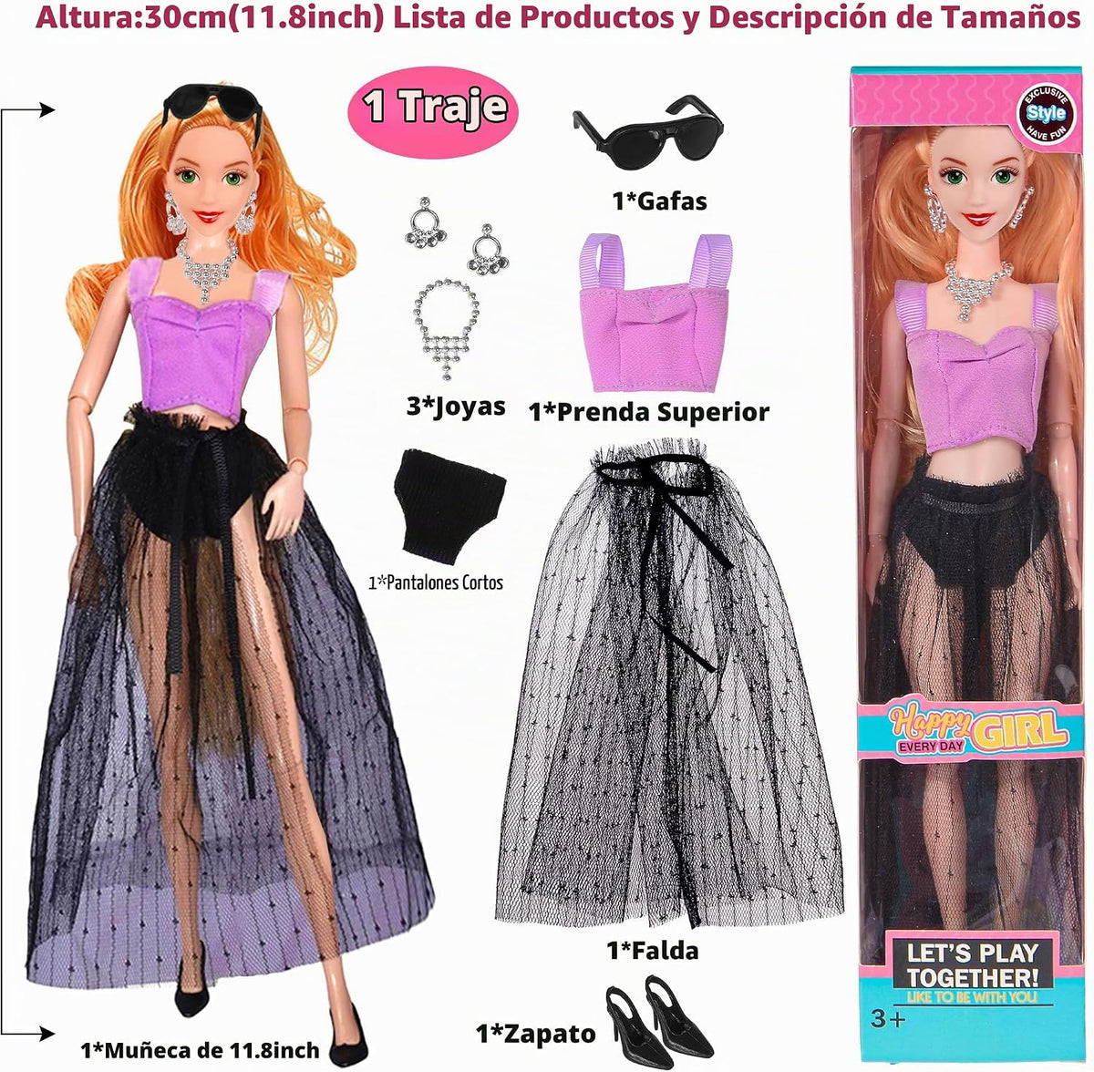 ebuddy - Paquete de 6 muñecas de vestir de 11.5 pulgadas para niñas, 6 elegantes muñecas de piel blanca con trajes y accesorios únicos