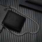 Billetera de Cuero Genuine con Cadena para Hombres: Billetera RFID con Cadena Antirrobo