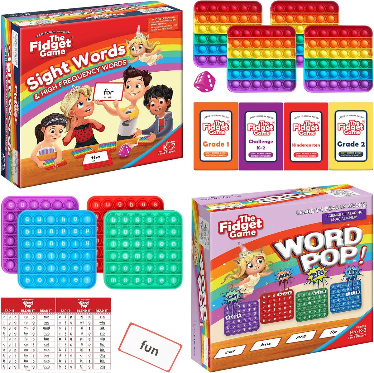 Fidget Game Ultimate Reading Bundle - Flashcards y Pop Fidget Toys