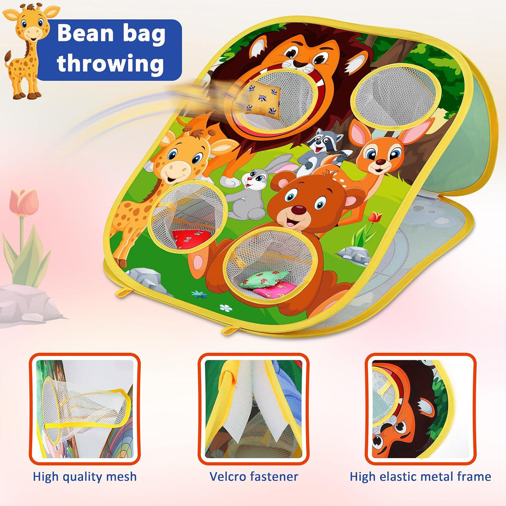 Juego de lanzamiento de bolsas de frijoles de animales, juego de lanzamiento al aire libre, suministros de fiesta familiar para niños, regalo para cumpleaños o Navidad para niños pequeños de 3, 4, 5