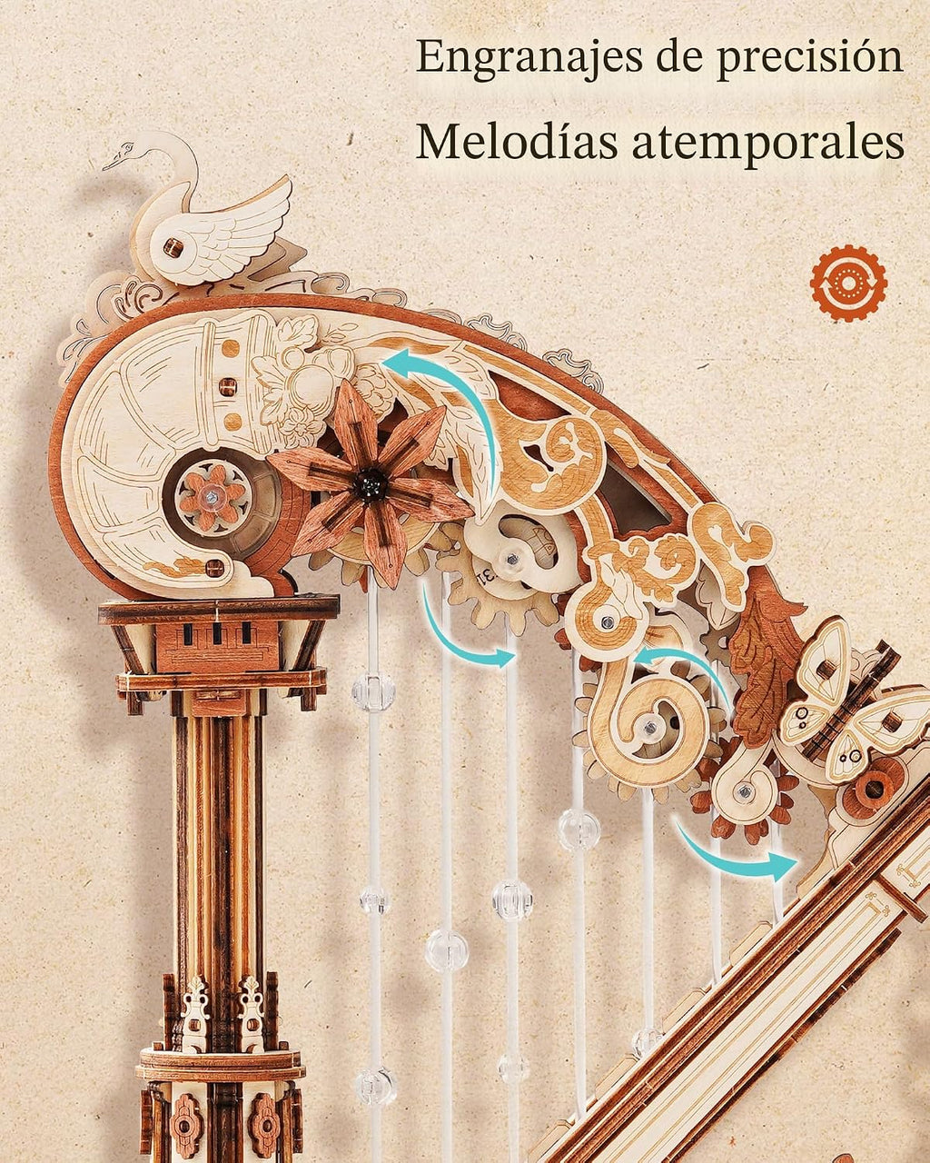 ROKR - Rompecabezas de madera 3D de arpa mágica, caja de música mecánica de reproducción automática, 350 piezas