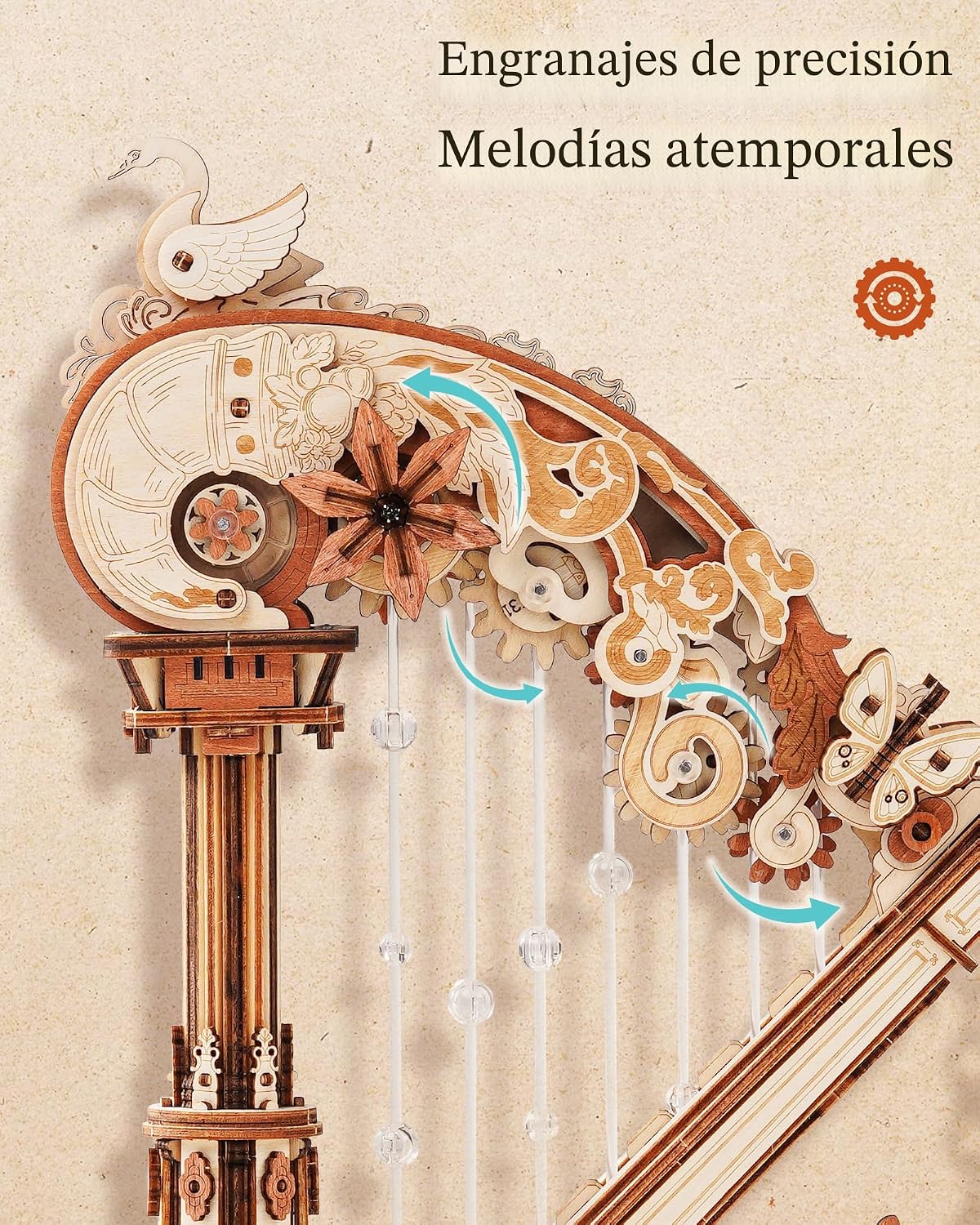 ROKR - Rompecabezas de madera 3D de arpa mágica, caja de música mecánica de reproducción automática, 350 piezas