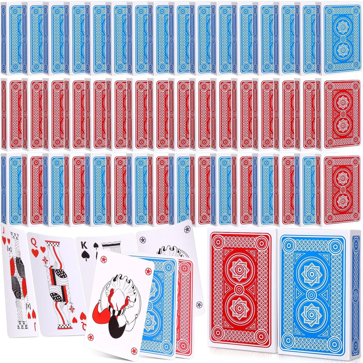 Zubebe Paquete de 144 cartas de cartas a granel, rojo y azul, clásico