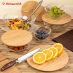 Juego apilable de 5 cuencos de vidrio anidados para ahorrar espacio con tapas de bambú para preparación de alimentos, almacenamiento, horneado, mezcla y cocina, aptos para microondas y horno