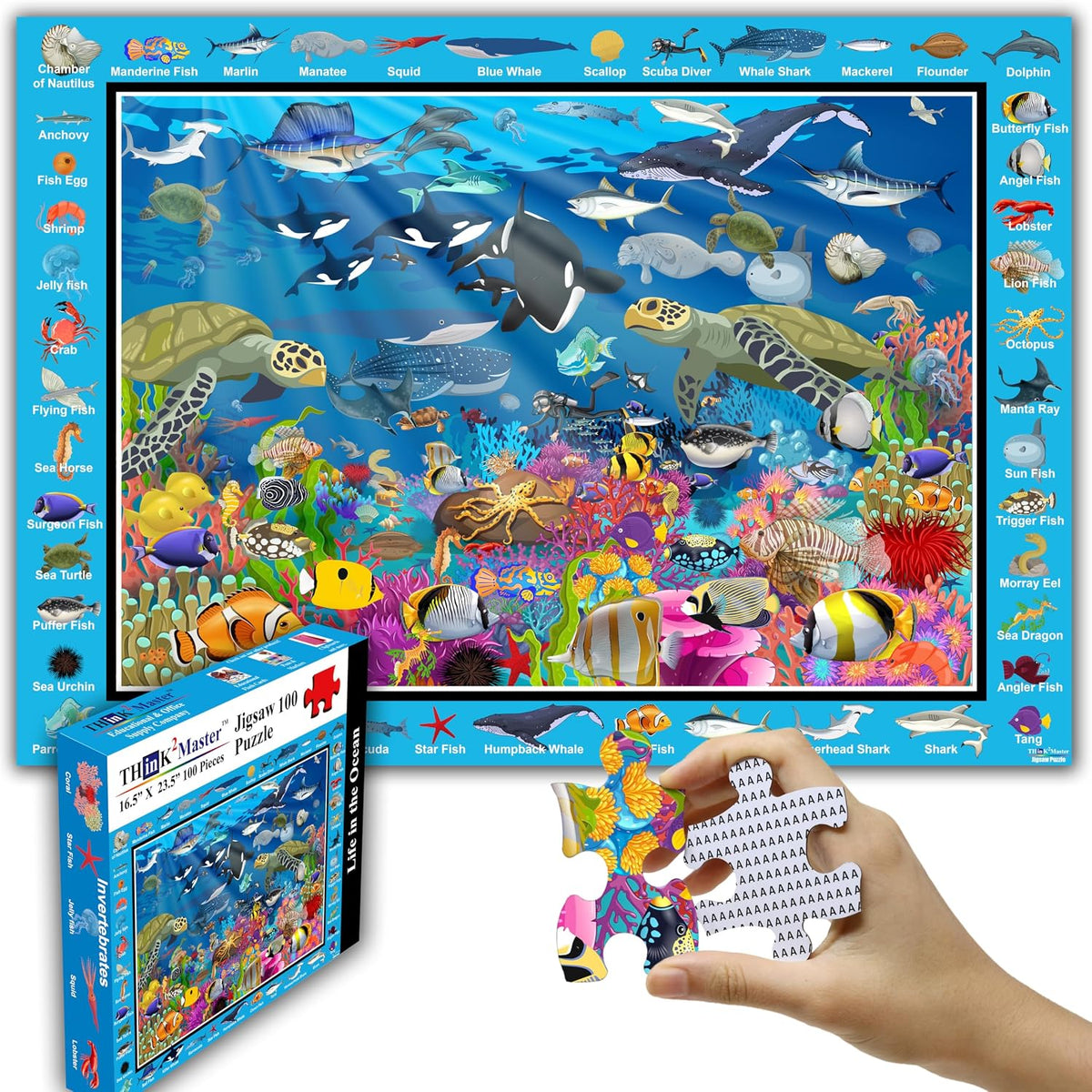 Think2Master Rompecabezas Ocean Life. Ideal para adiultos y personas mayores. Gran regalo. Tamaño: 23.4 x 16.5 pulgadas