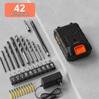 Juego de brocas inalámbricas, taladro eléctrico de 20 V con paquete de potencia de 2.0 Ah y cargador, taladro eléctrico de portabrocas sin llave de 3/8 pulgadas, posición 25+1