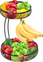 Simple Houseware Cesta de frutas de 2 niveles para encimera con colgador de plátano, color negro