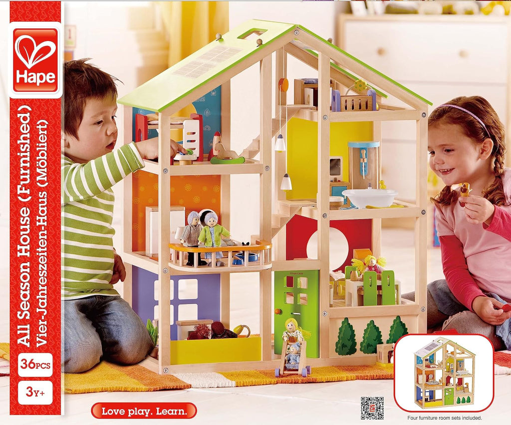 Casa de muñecas de madera "All seasons" amoblada con accesorios para niños de Hape