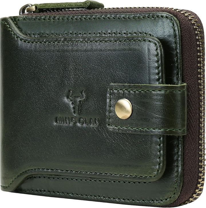 MING CLAN Billetera plegable de cuero con bloqueo RFID para hombres...