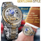 FORSINING Reloj retro para hombre, tallado, automático, mecánico, tatuaje, tourbillon, fase lunar, segundos independientes, esqueleto automático, esfera grande, relojes de pulsera