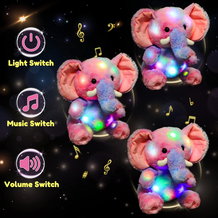 Hopearl Elefante de peluche con luces LED y música colorido, con vo...